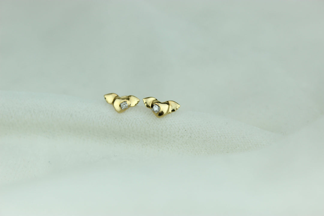 Kids Winged Heart Diamond Stud Earrings, 14k Solid Gold, Natural Diamonds, Kids Jewelry, Gift for toddlers, girls and kids