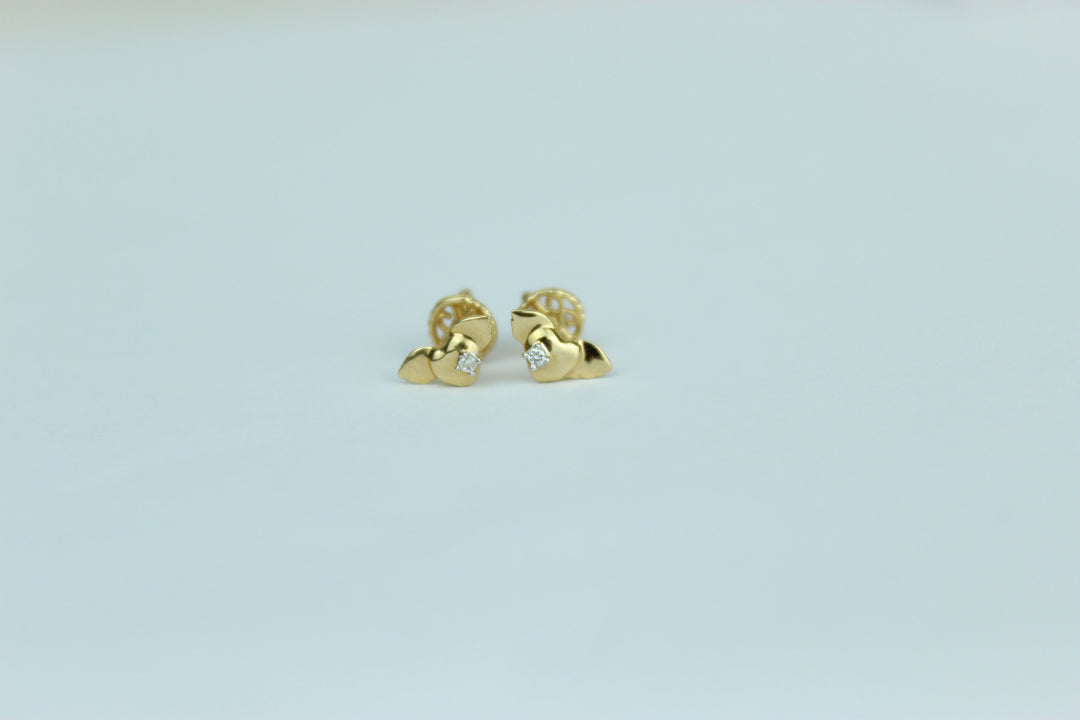 Kids Winged Heart Diamond Stud Earrings, 14k Solid Gold, Natural Diamonds, Kids Jewelry, Gift for toddlers, girls and kids