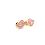 Load image into Gallery viewer, Kids Pink Bird Diamond Stud Earrings, 14k Solid Gold With Enameling, Natural Diamonds, Kids Jewelry, Gift for toddlers, girls and kids
