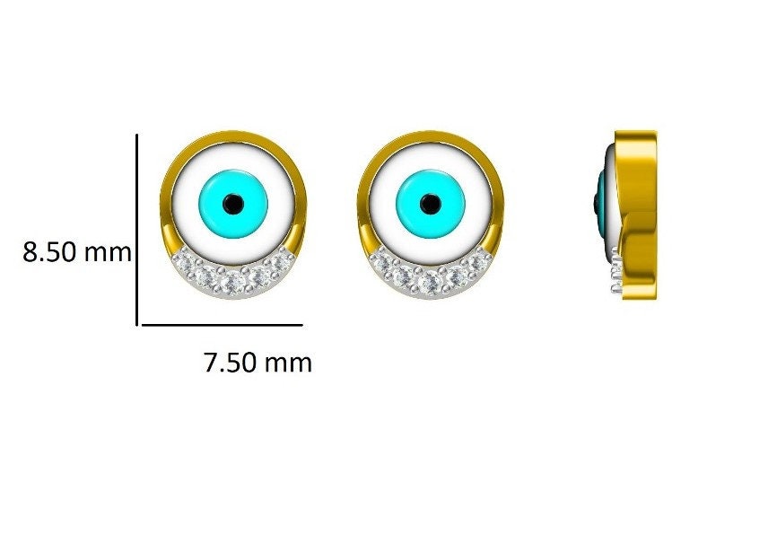 Kids&#39; Evil Eye Diamond Stud Earrings, 14k Solid Gold, Natural Diamonds, Kids Protection Jewelry, Gift for toddlers/girls/kids