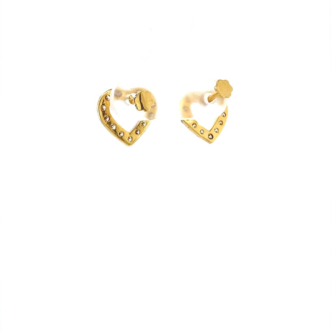 Kids Hollow Heart With Diamond Accents Stud Earrings, 14k Solid Gold, Natural Diamonds, Kids Jewelry, Gift for toddlers, girls and kids