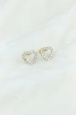 Load image into Gallery viewer, Kids Hollow Heart With Diamond Accents Stud Earrings, 14k Solid Gold, Natural Diamonds, Kids Jewelry, Gift for toddlers, girls and kids
