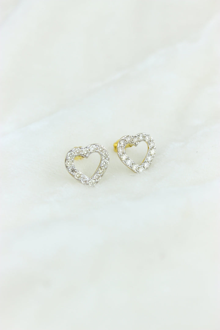 Kids Hollow Heart With Diamond Accents Stud Earrings, 14k Solid Gold, Natural Diamonds, Kids Jewelry, Gift for toddlers, girls and kids