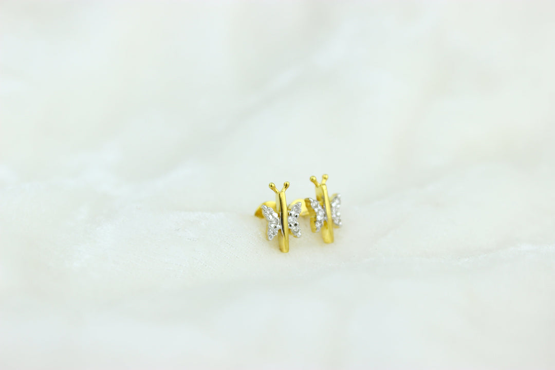 Kids Dragonfly Diamond Accents Stud Earrings, 14k Solid Gold, Natural Diamonds, Kids Jewelry, Gift for toddlers, girls and kids