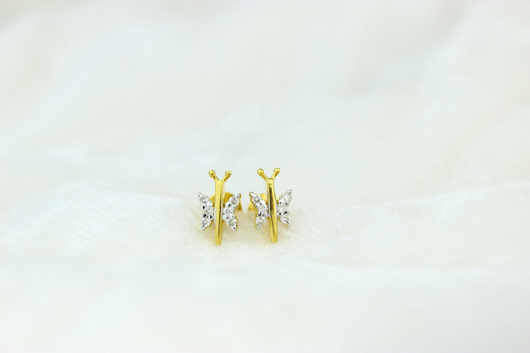 Kids Dragonfly Diamond Accents Stud Earrings, 14k Solid Gold, Natural Diamonds, Kids Jewelry, Gift for toddlers, girls and kids