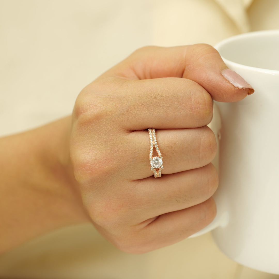 Lab grown solitaire diamond ring in solid gold, Split Shank Engagement Ring, Gift for Her, Wedding Ring