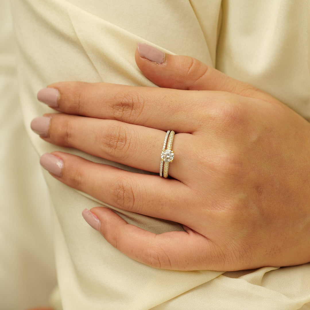 Lab grown solitaire diamond ring with Supporting Eternity Band, solid gold Wedding Ring, , Engagement ring Gift For Her