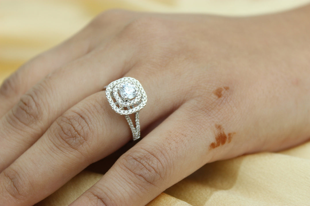 Lab Grown Diamond Engagement Ring, IGI Certified, Solitaire Halo Square Shape Ring, Solid Gold Ring, Wedding Bridal Jewelry, Gift For Her