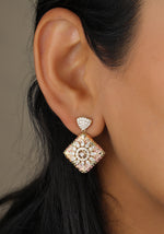 Load image into Gallery viewer, Diamond and Enamel Flower Earrings, Pink and Green Enamelling, 14k Solid Gold, Natural Diamonds, Gift For Her
