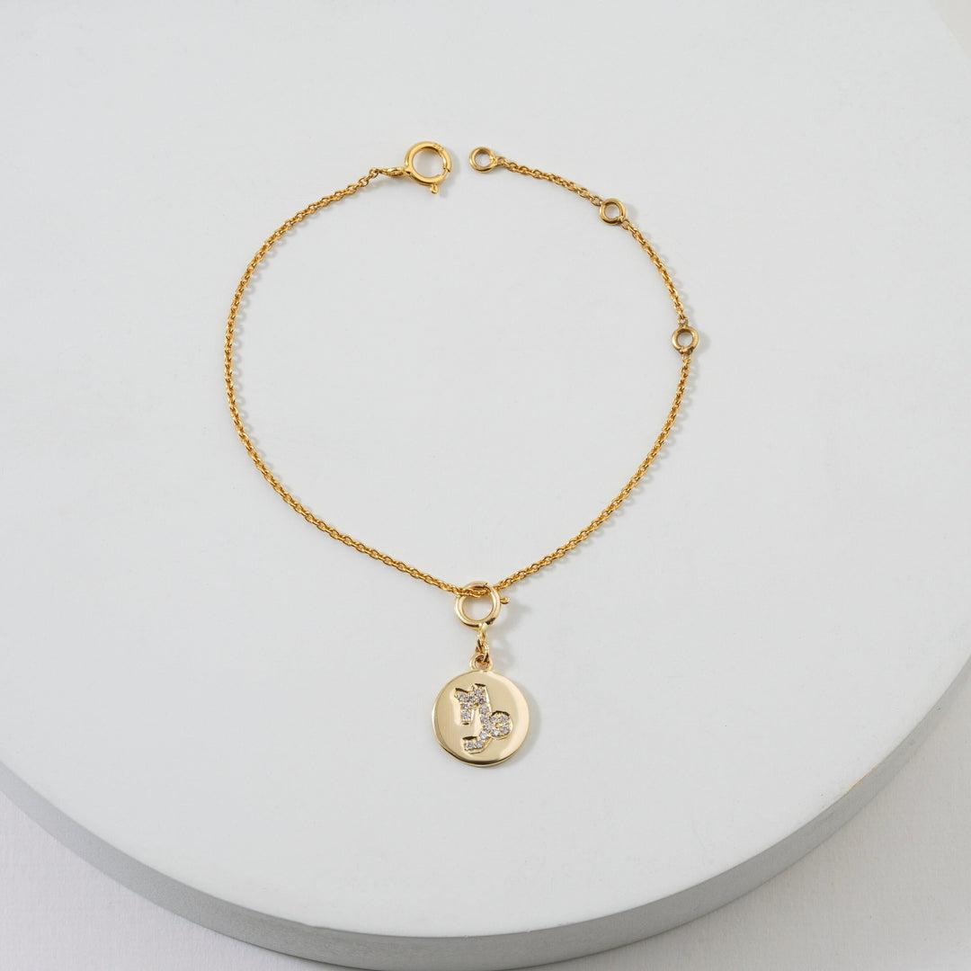 Capricorn Horoscope Birth Sign Charm, 14k Solid Gold, Natural Diamonds, Zodiac Jewelry, Everyday Jewelry, Astrology Gift for her