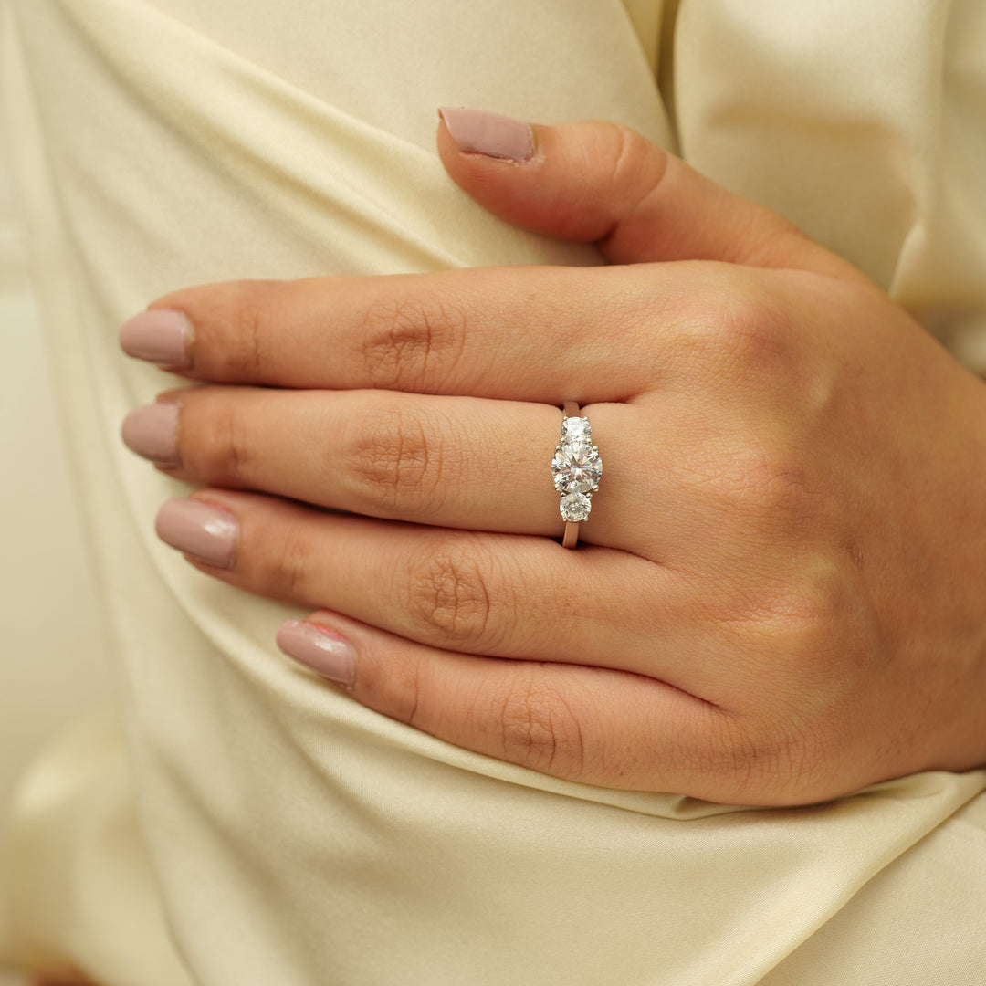 IGI Certified 3 Stone Lab Grown Diamond ring: 14K Solid Gold Wedding Ring