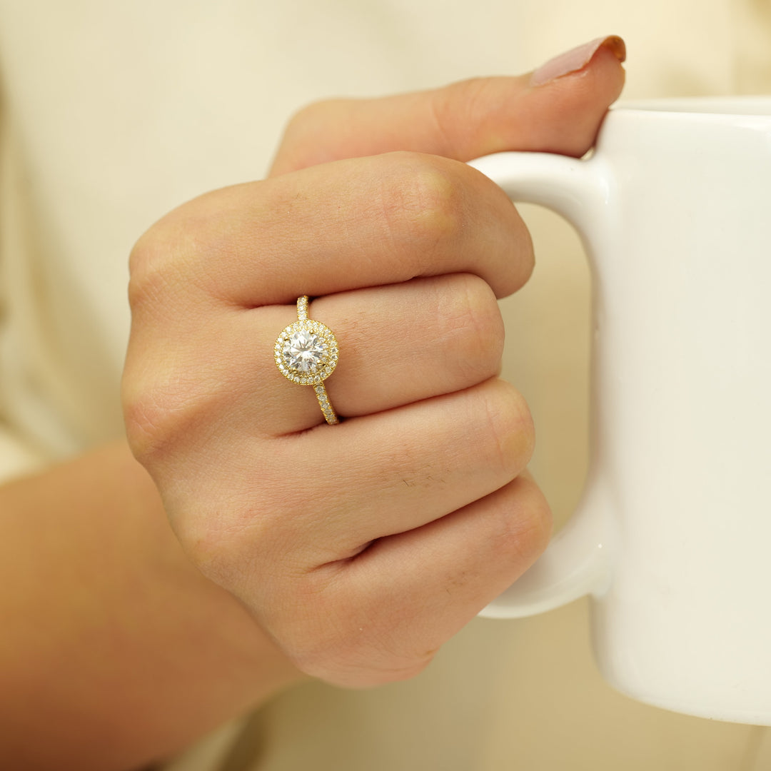 IGI Certified 0.70ct Lab grown Round Solitaire Diamond Ring: 14K Solid Gold Halo Wedding Ring