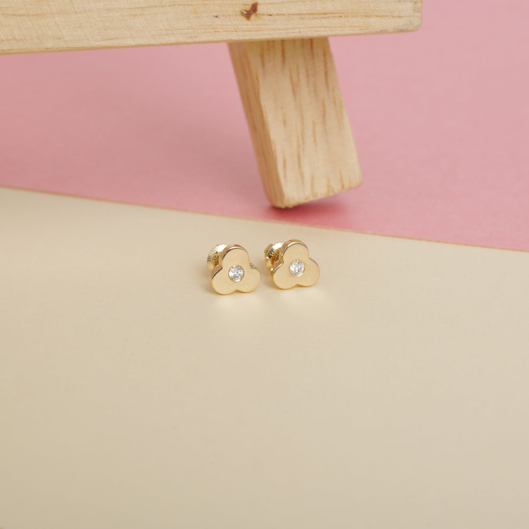 Kids Blossom Diamond Stud Earrings, 14k Solid Gold, Natural Diamonds, Kids jewelry, Gift for toddlers, girls and kids