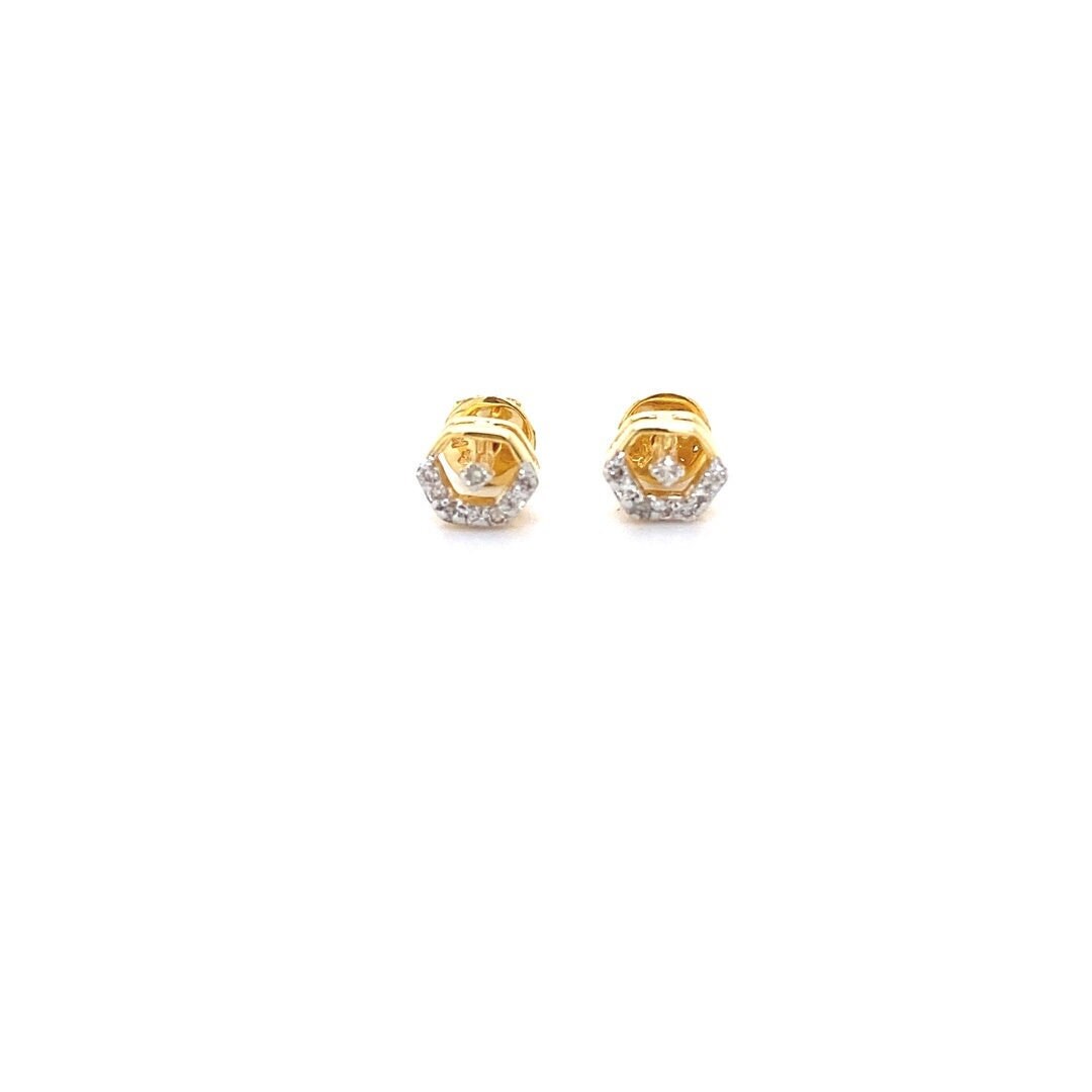 Kids Hexagonal Diamond Stud Earrings, 14k Solid Gold, Natural Diamonds, Kids Jewelry, Gift for toddlers, girls and kids