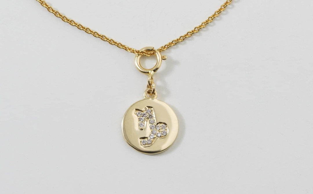 Capricorn Horoscope Birth Sign Charm, 14k Solid Gold, Natural Diamonds, Zodiac Jewelry, Everyday Jewelry, Astrology Gift for her