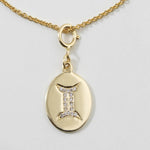 Load image into Gallery viewer, Gemini Horoscope Birth Sign Charm, 14k Solid Gold, Natural Diamonds, Zodiac Jewelry, Everyday Jewelry, Astrology Gift for her
