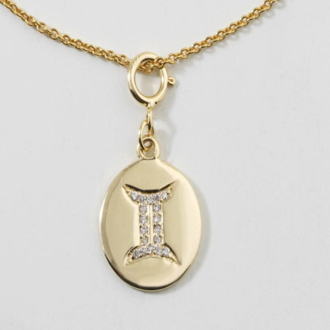 Gemini Horoscope Birth Sign Charm, 14k Solid Gold, Natural Diamonds, Zodiac Jewelry, Everyday Jewelry, Astrology Gift for her