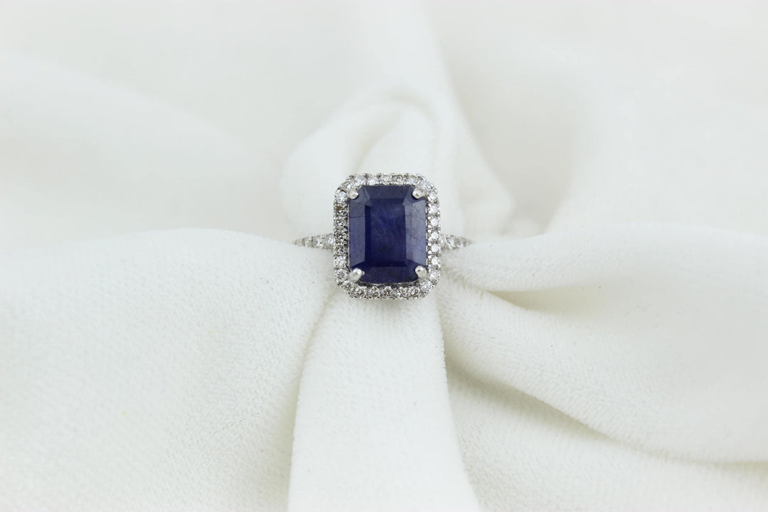 Blue Sapphire Diamond Ring, Gemstone Ring, Emerald Cut Blue Sapphire Ring, 14k Solid Gold, Natural Diamonds, Gift for her