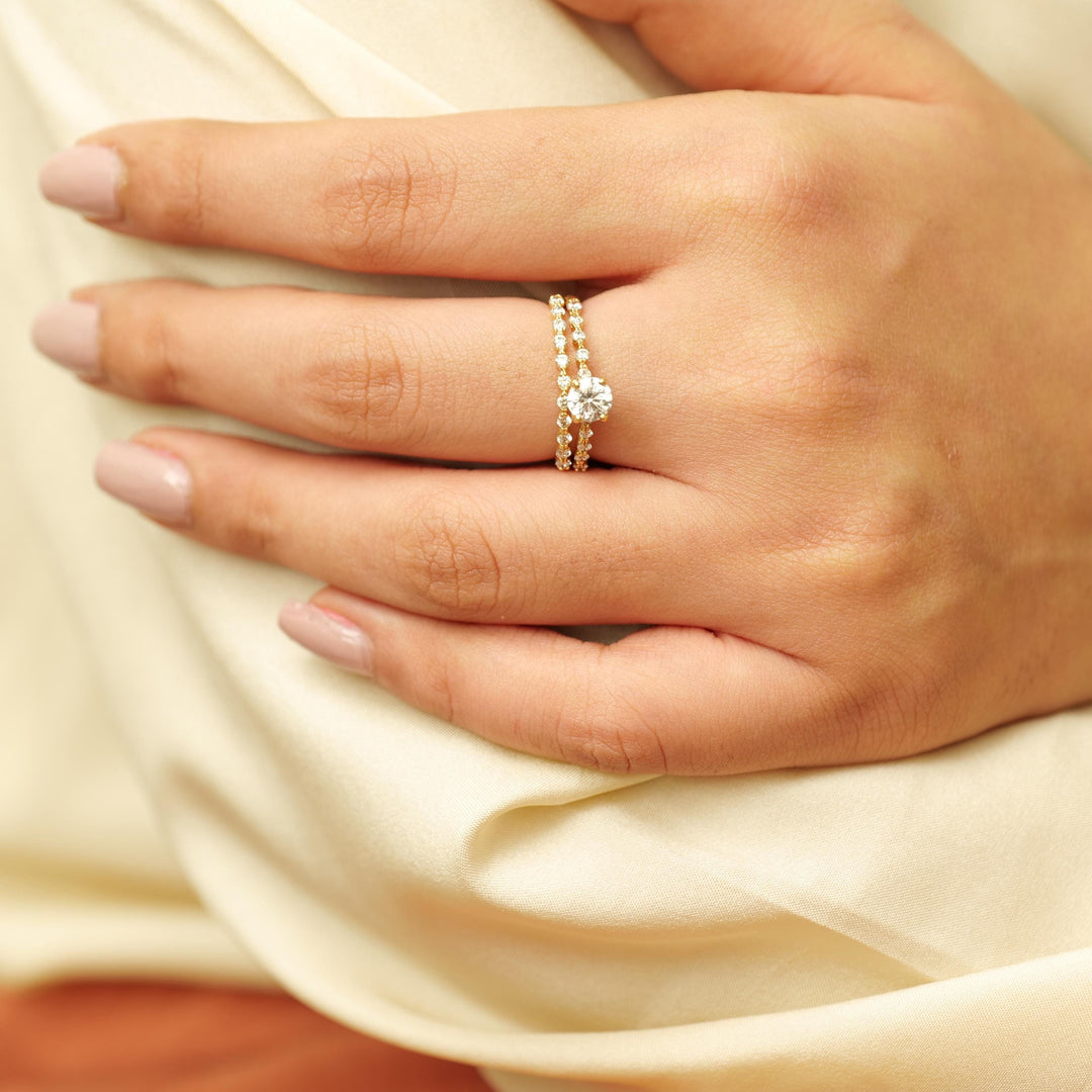 Round Solitaire Ring, Engagement Ring With Supporting Band, 14k Solid Gold, Eternity Ring, Natural Diamonds, Promise Ring, Gift For Her