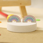 Load image into Gallery viewer, Kids Rainbow Diamond Stud Earrings, 14k Solid Gold With Enameling, Natural Diamonds, Kids jewelry, Gift for toddler, girls and kids
