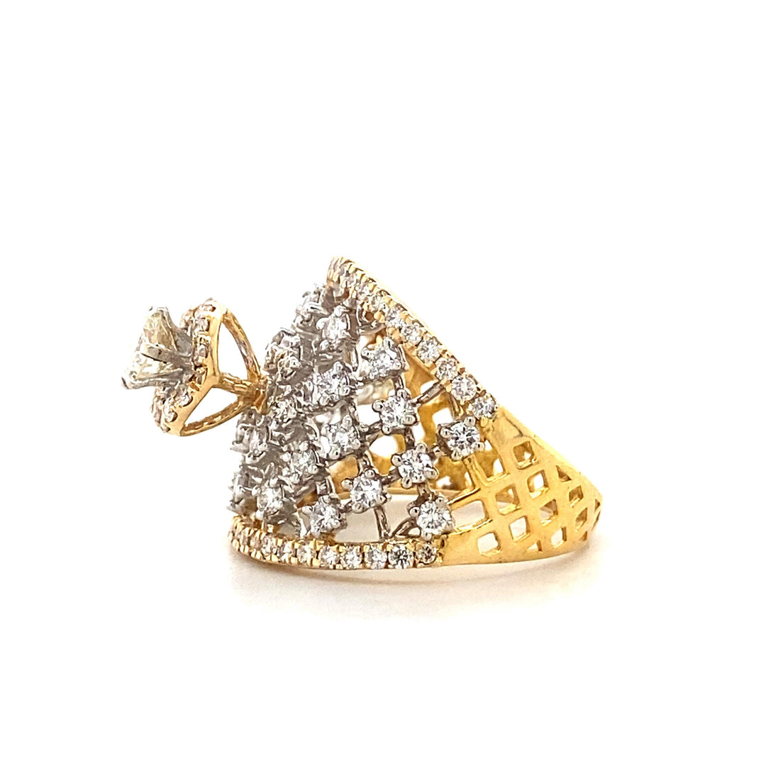 Broad Solitaire Diamond Ring, 14k Solid Gold Diamond Band, Two Toned Ring, Natural Diamonds, Gift for her