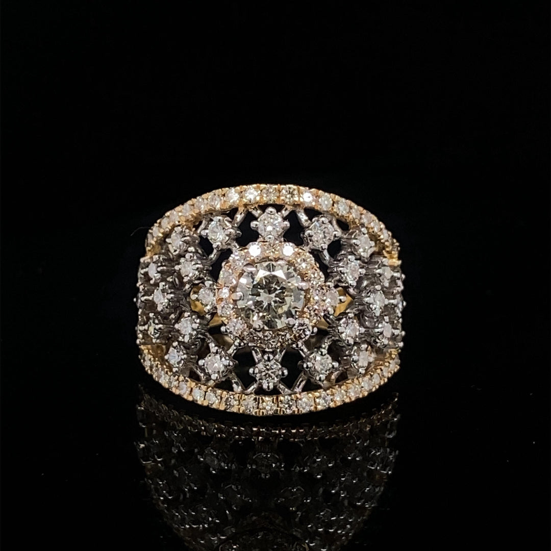 Broad Solitaire Diamond Ring, 14k Solid Gold Diamond Band, Two Toned Ring, Natural Diamonds, Gift for her
