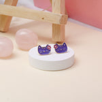 Load image into Gallery viewer, Kids Cat Diamond Stud Earrings, 14k Solid Gold With Enameling, Natural Diamonds, Kids Jewelry, Gift for toddlers, girls and kids
