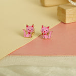 Load image into Gallery viewer, Kids Kitty Diamond Stud Earrings, 14k Solid Gold With Enameling, Natural Diamonds, Kids jewelry, Gift for toddlers, girls and kids

