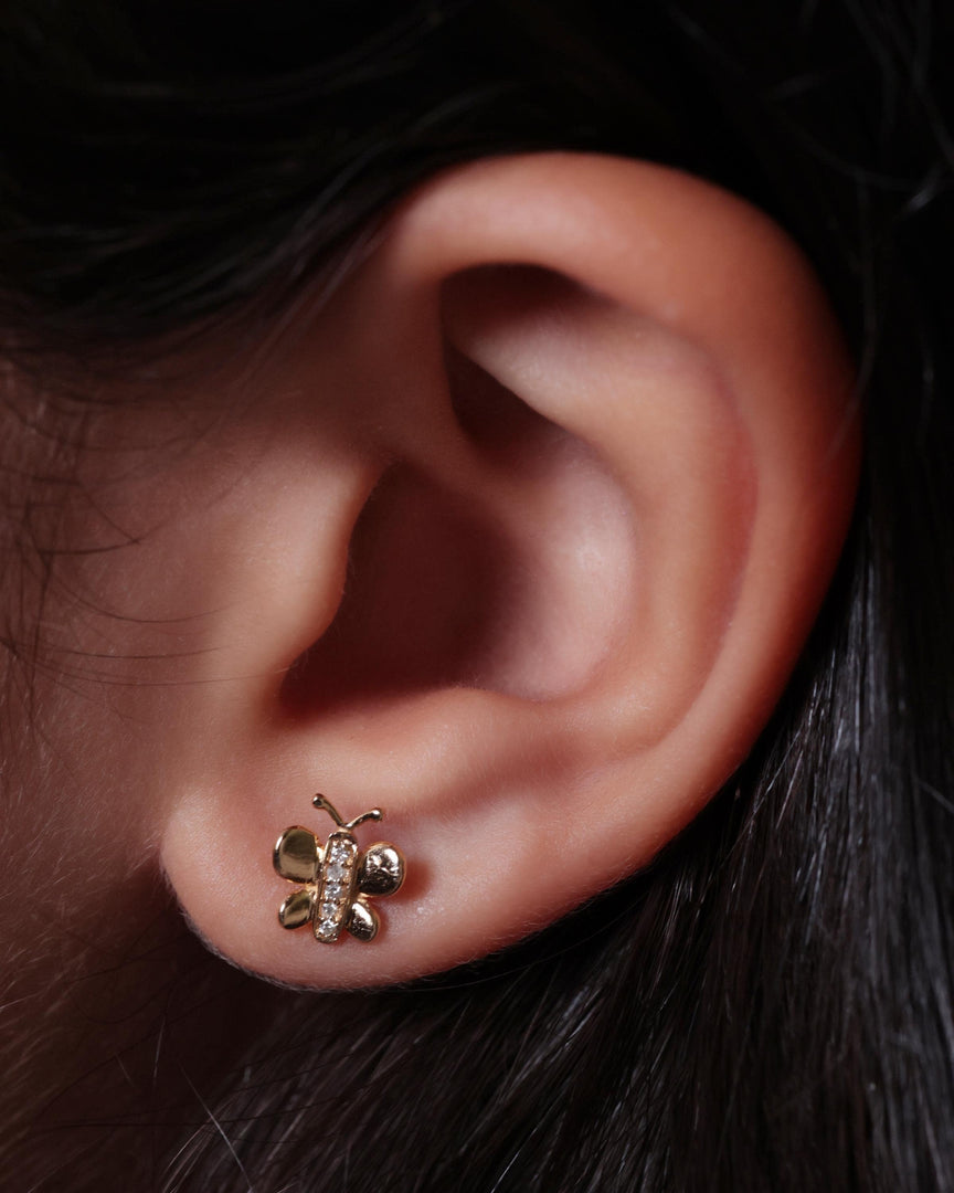 Kids Butterfly Diamond Stud Earrings, 14k Solid Gold, Natural Diamonds, Kids Jewelry, Gift for toddlers, girls and kids