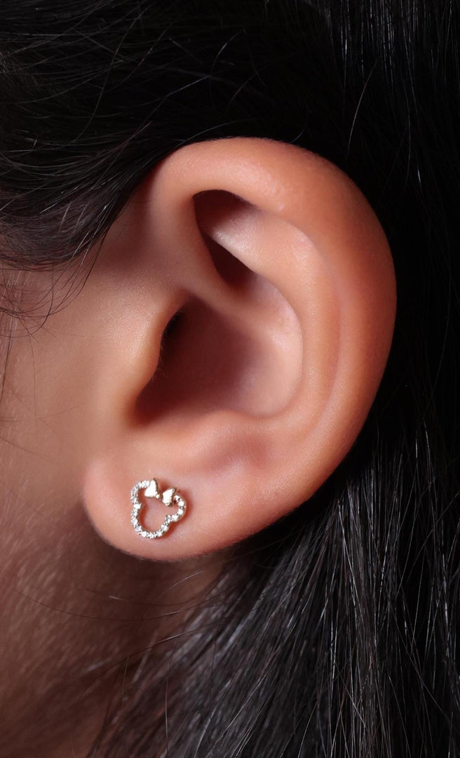 Kids Minnie Mouse Diamond Stud Earrings, 14k Solid Gold, Natural Diamonds, Kids jewelry, Gift for toddlers, girls and kids