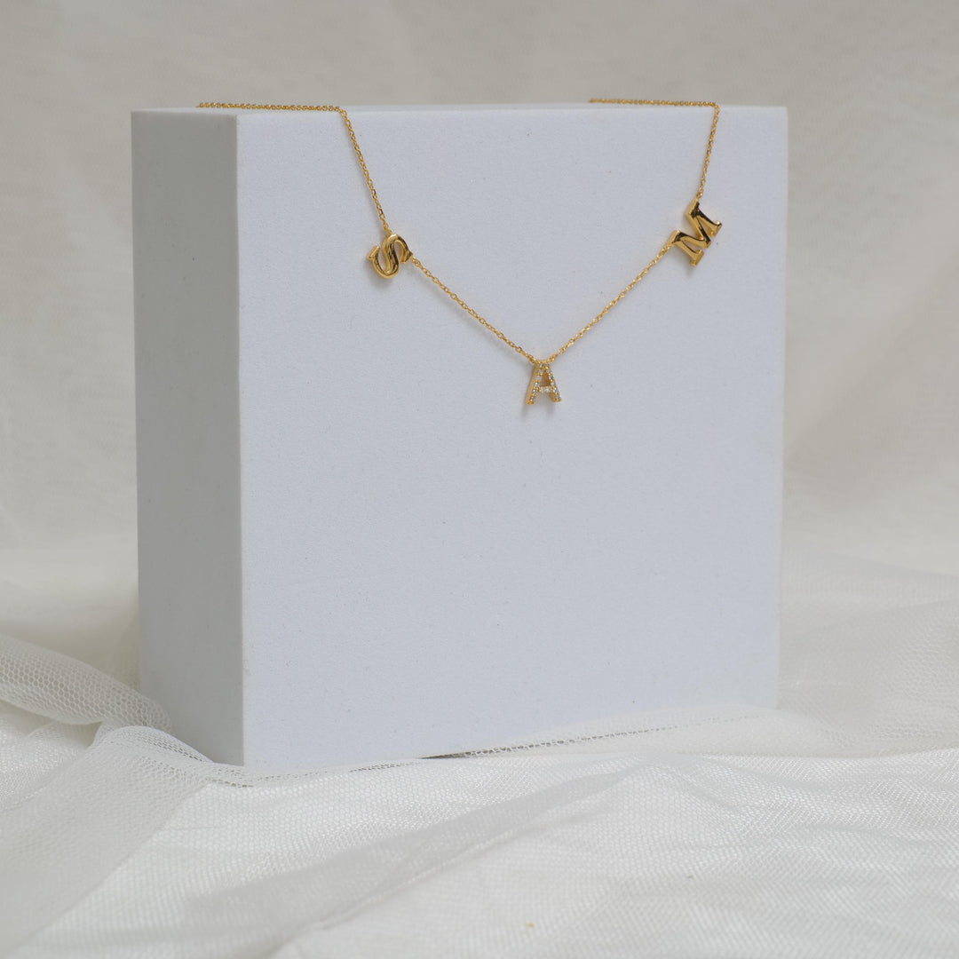 Personalized Initials Diamond Necklace, 14k Solid Gold, Natural Diamonds, Name Letter Charm Everyday Jewelry, Minimalist Stacking Necklace