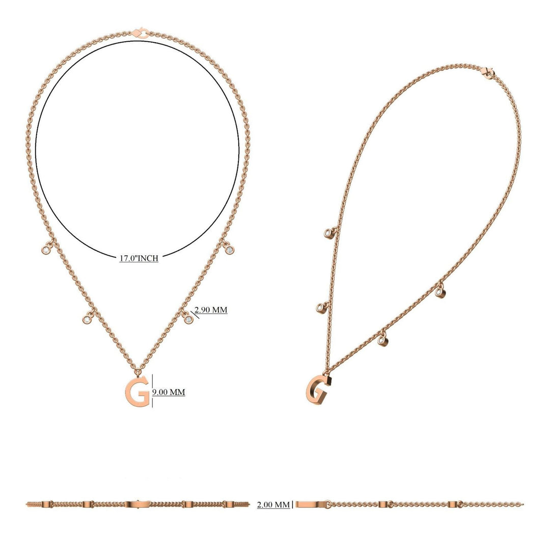 Personalized Initial Diamond Necklace, 14k Solid Gold, Natural Diamonds, Minimalist Custom Jewelry, Drop Letter Necklace, Stacking Jewelry