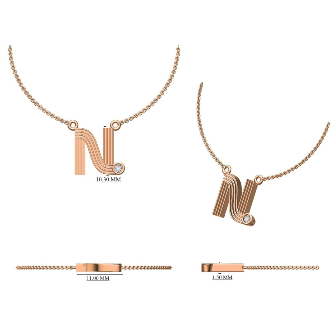 Personalized Initial Diamond Necklace, 14k Solid Gold, Natural Diamonds, Stacking Flute Letter Charm, Everyday Minimalist Custom Jewelry