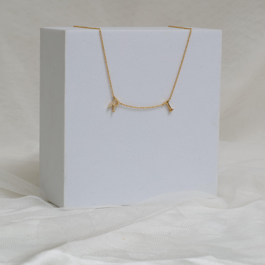 Personalized Initials Charm Diamond Necklace, 14k Solid Gold, Natural Diamonds, Stacking Customized Necklace, Minimalist Everyday Jewelry