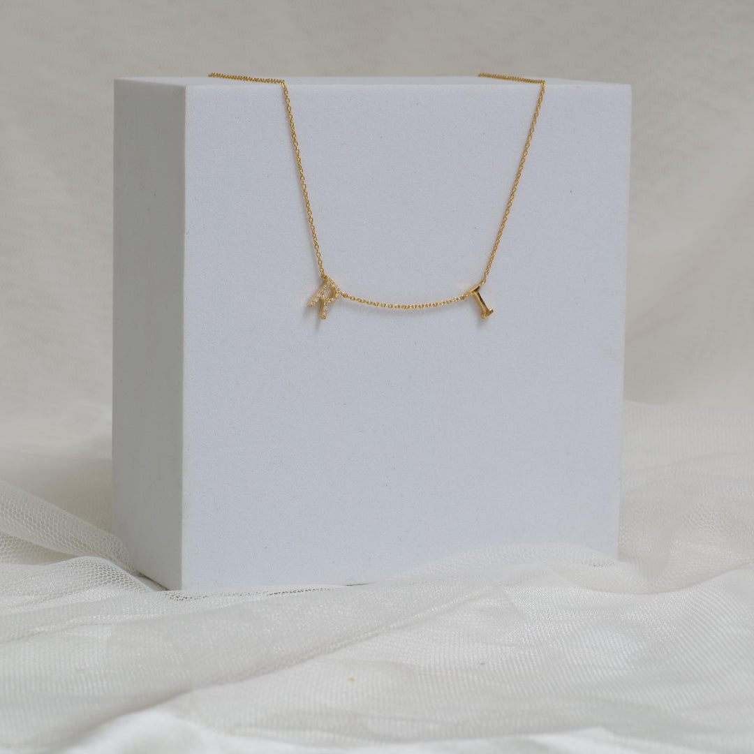 Personalized Initials Charm Diamond Necklace, 14k Solid Gold, Natural Diamonds, Stacking Customized Necklace, Minimalist Everyday Jewelry