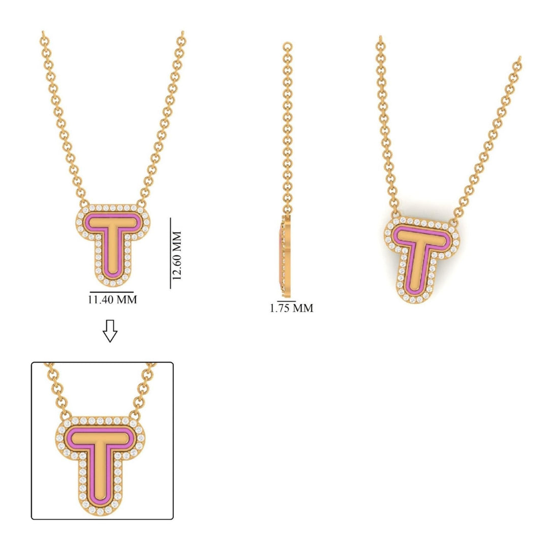 Personalized Initial Halo Diamond Enamel Necklace, 14k Solid Gold, Natural Diamonds, Minimalist Custom Jewelry, Everyday Layering Jewelry