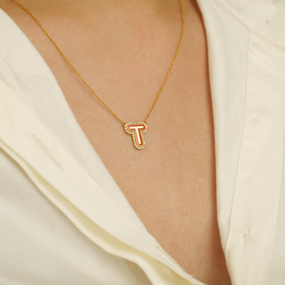 Personalized Initial Enamel Pendant, 14k Solid Gold Halo Diamond Necklace, Natural Diamonds, Custom Jewelry, Minimalist Gift For Her
