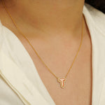 Load image into Gallery viewer, Personalized Initial Enamel Pendant, 14k Solid Gold Halo Diamond Necklace, Natural Diamonds, Custom Jewelry, Minimalist Gift For Her
