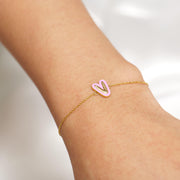 Personalized Initial Enamel Bracelet, 14k Solid Gold Chain Bracelet, Natural Diamonds, Stacking Custom Jewelry, Minimalist Gift For Her