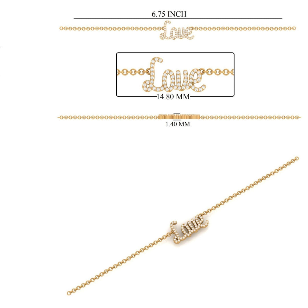Love Diamond Bracelet, 14k Solid Gold, Natural Diamonds, Minimalist Custom Jewelry, Personalized 4 Letter Charm, Minimalistic Stacking Chain