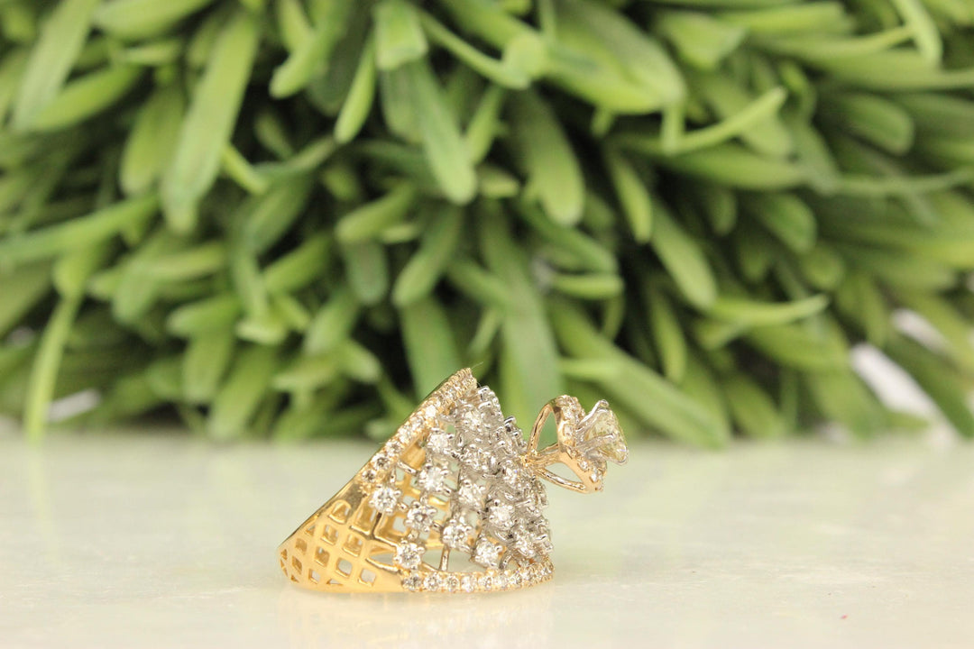 Broad Solitaire Diamond Ring, 14k Solid Gold Diamond Band, Two Toned Ring, Natural Diamonds, Gift for her