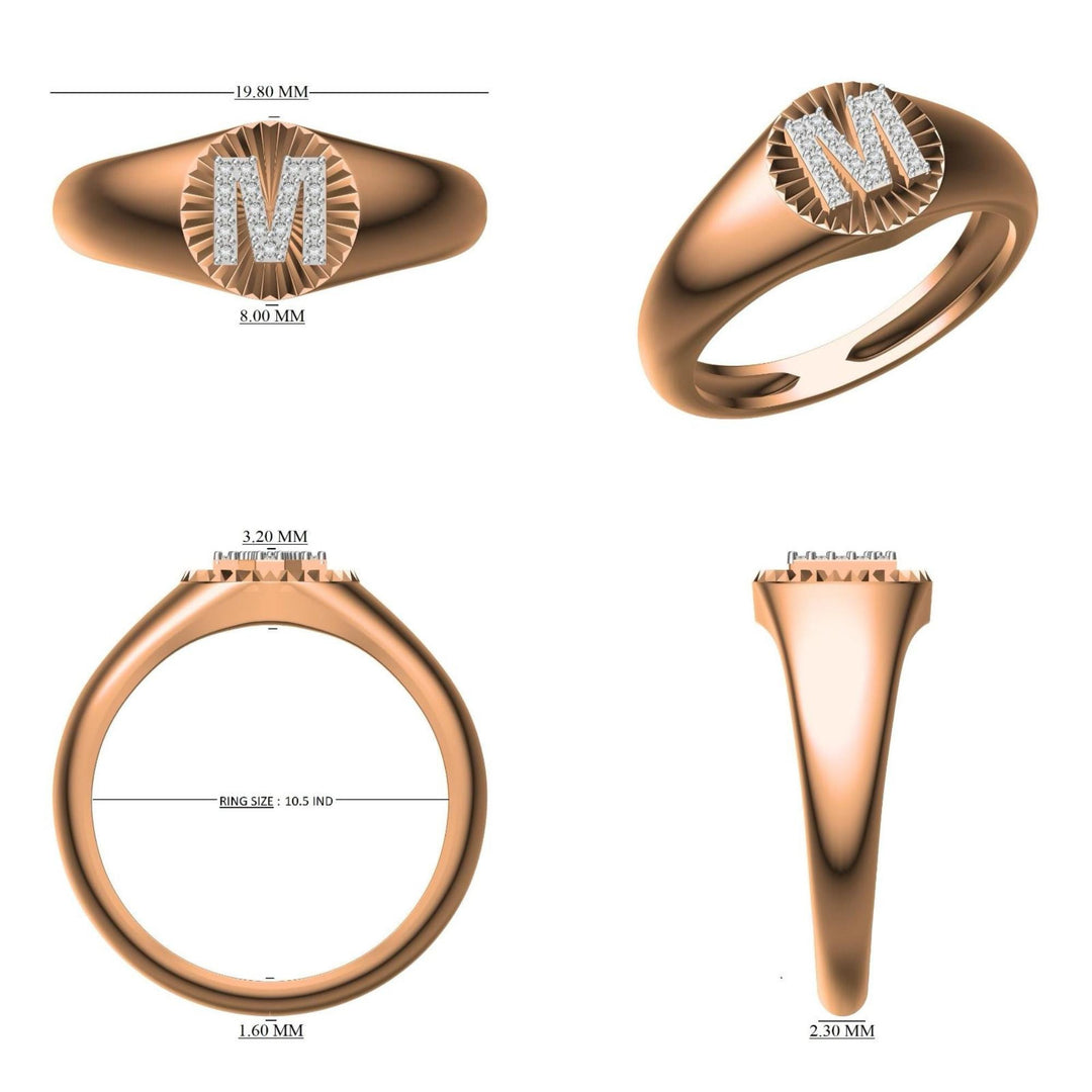 Personalized Medallion Initial Diamond Ring, 14k Solid Gold, Natural Diamonds, Flute Letter Ring, Custom Jewelry, Minimalist Signet Ring