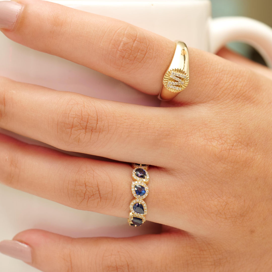 Personalized Medallion Initial Diamond Ring, 14k Solid Gold, Natural Diamonds, Flute Letter Ring, Custom Jewelry, Minimalist Signet Ring