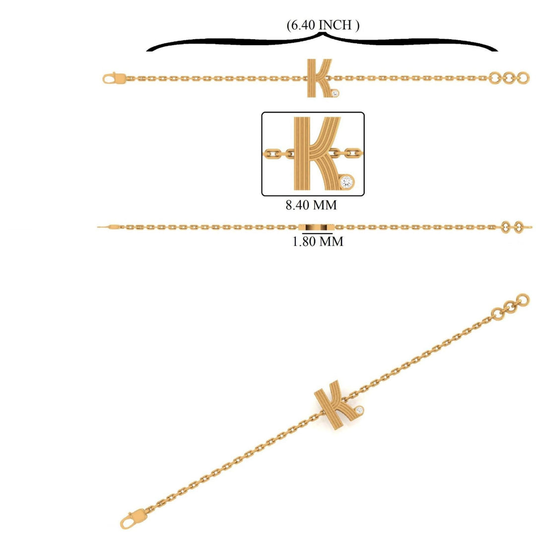 Personalized Flute Initial Diamond Bracelet, 14k Solid Gold, Natural Diamonds, Custom letter Everyday Jewelry, Word Charm Stacking Chain