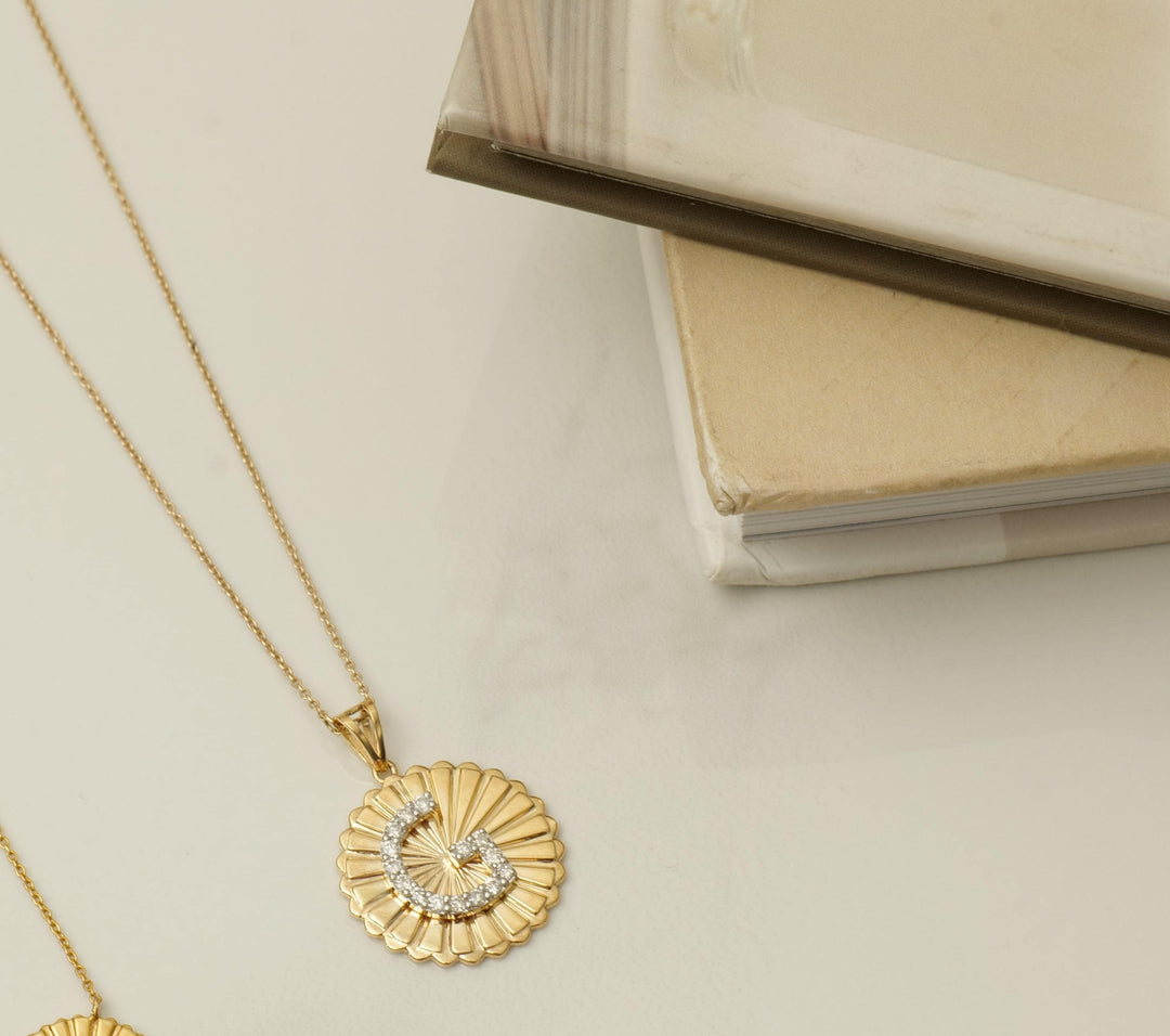 Personalized Initial Medallion Pendant Necklace, 14k Solid Gold Diamond Letter, Natural Diamonds, Custom Jewelry, Minimalist Gift For Her