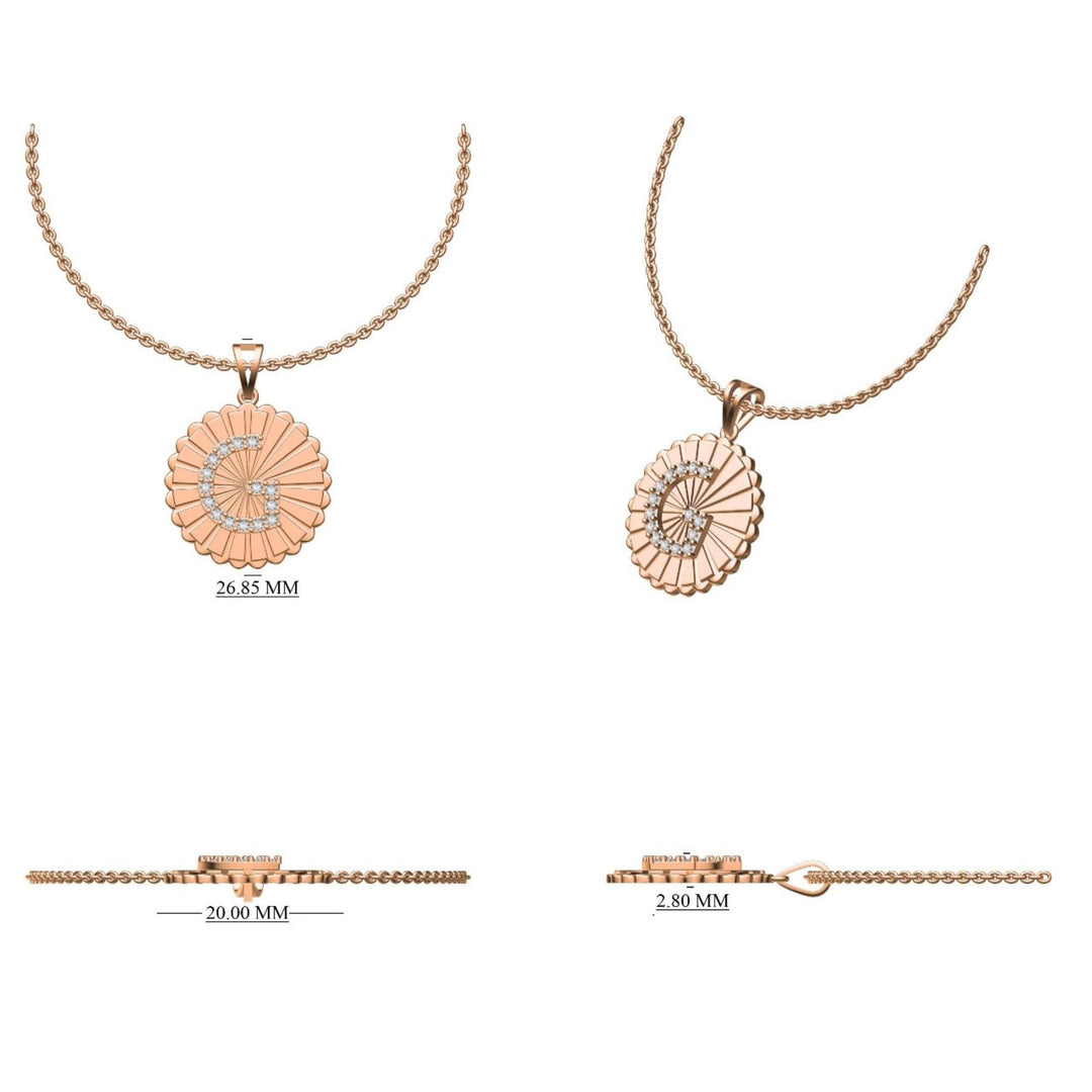 Personalized Initial Medallion Diamond Necklace, 14k Solid Gold, Natural Diamonds, Custom Letter Jewelry, Minimalist Sunburst Necklace