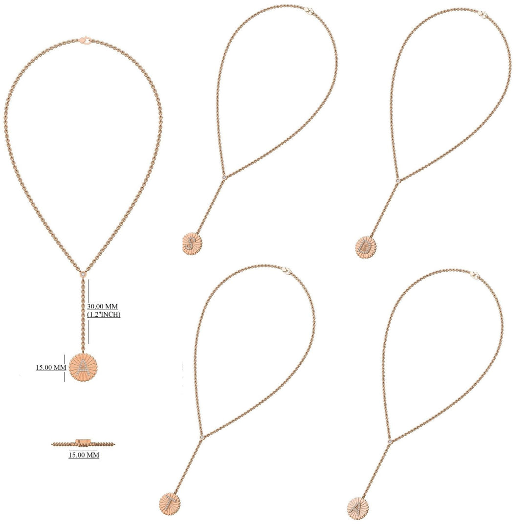 Personalized Initial Lariat Diamond Necklace, 14k Solid Gold, Natural Diamonds, Custom Minimalist Jewelry, Stacking Disc Letter Necklace