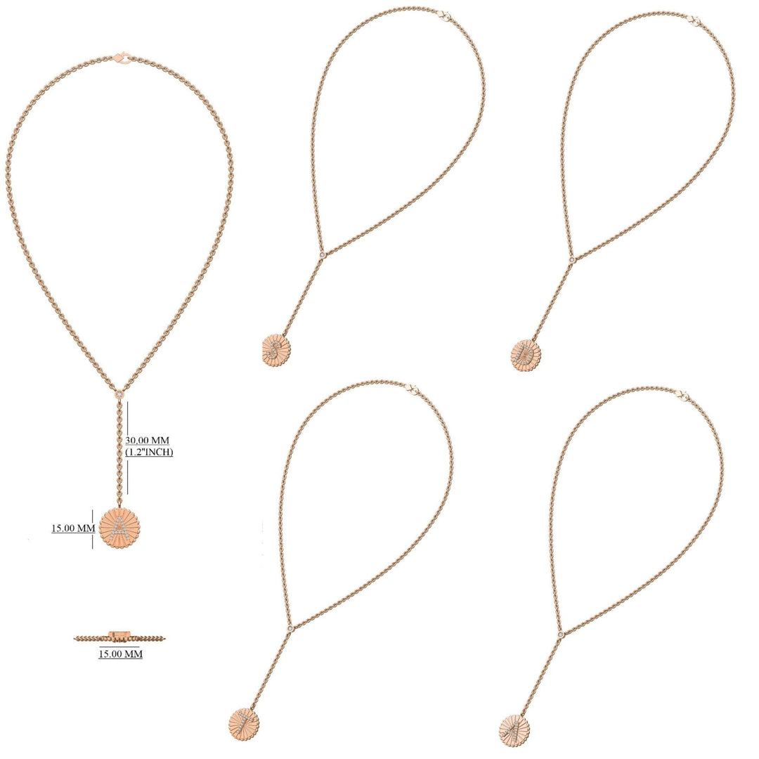 Personalized Initial Lariat Diamond Necklace, 14k Solid Gold, Natural Diamonds, Custom Minimalist Jewelry, Stacking Disc Letter Necklace