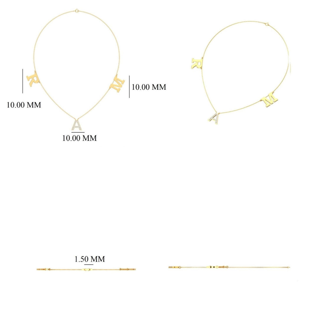 Personalized Initials Diamond Necklace, 14k Solid Gold, Natural Diamonds, Name Letter Charm Everyday Jewelry, Minimalist Stacking Necklace