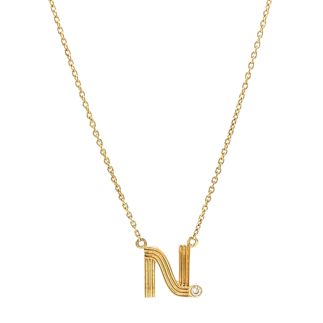 Personalized Initial Pendant Necklace, 14k Solid Gold Diamond Flute Letter, Natural Diamonds, Minimalist Custom Jewelry, Gift For Her